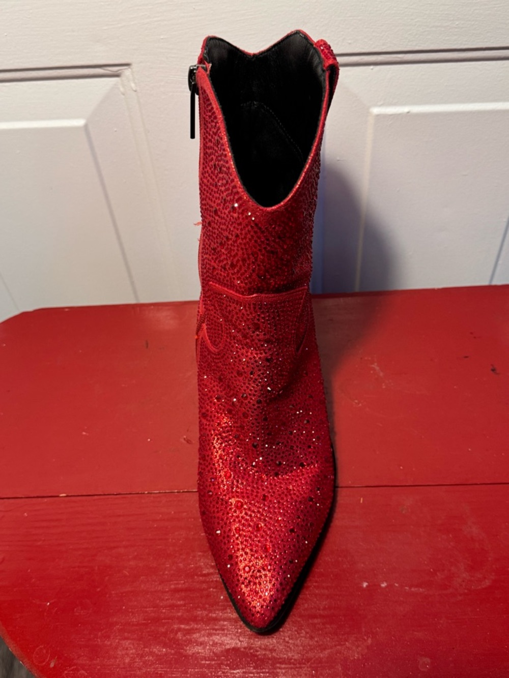 Lumuta Women’s Red Rhinestone Ankle Boots with Block Heel size 10.5 - Picture 6 of 14